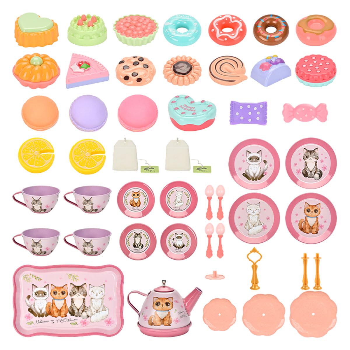 Flormoon Little Girl Tea Set, 50PCS Princess Play Tea Set, Pretend Kitchen Toy, Learning Shapes & Colors Toy for Kids Children Tea Party and Fun