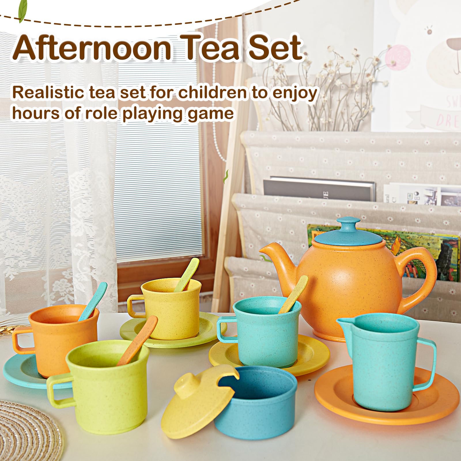 BUYGER Kids Pretend Play Tea Party Set for Little Girls Kids Toddler Kitchen Toy Set Accessories for Ages 3-5 3 4 5 Years Olds