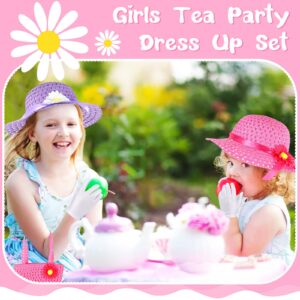 Girls Tea Party Set Includes 10 Pcs Hats Fan Tea Party Gloves Small Pink Purse Feather Boas Toy Tea Sets for Little Girls Kids Children Birthdays Easter Party Supplies Accessories