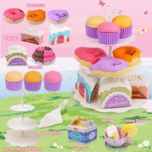 Tea Set for Little Girls,PRE-WORLD 50PCS Princess Tea Party Time Toy Including Dessert,Cookies,Doughnut,Teapot Tray Cake, Tablecloth & Carrying Case,Kids Kitchen Pretend Play for Girls Boys Age 3-6