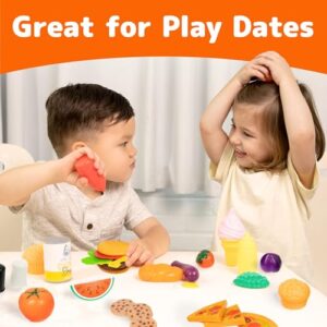 Jaxojoy 122 Piece Pretend Play Food Set for Kids - Toy Food for Kids Kitchen Set, Pretend Play Kitchen Food, Kids Kitchen Accessories Set