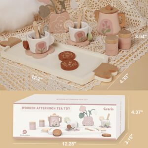 Wooden Tea Party Set for Little Girls, Toddler Tea Set Toy Pretend Play Kitchen Accessories, Wooden Play Food Set for 3 4 5 6 Years Old Boys Girls