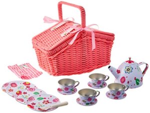 delton products children's tin tea set with pink daisies