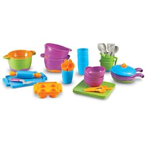 learning resources new sprouts classroom kitchen set - 45 pieces, ages 2+ pretend play food for toddlers, preschool learning toys, kitchen play toys for kids