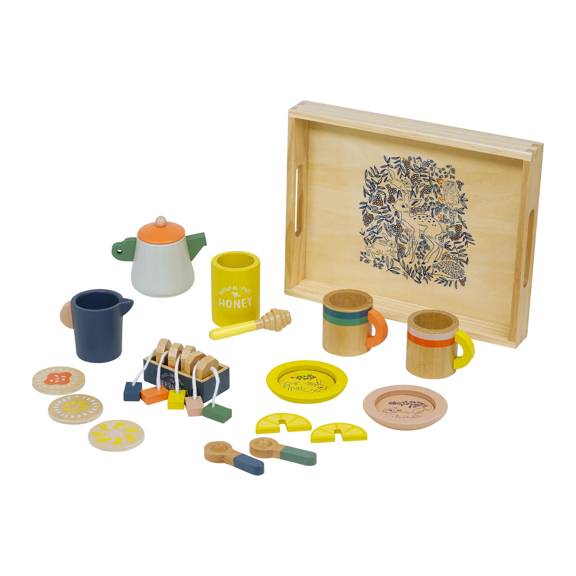 Manhattan Toy Flora & Fauna Toddler & Kids Pretend Play 23-Piece Wooden Tea Set