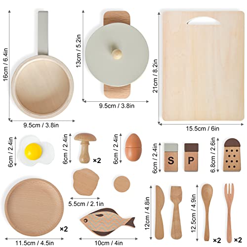 Atoylink Play Kitchen Accessories Wooden Toys Pots and Pans for Kids 23Pcs Montessori Kitchen Pretend Play Food Cooking Set for Toddler Boys Girls Age 2 3 4 5 Birthday Gifts