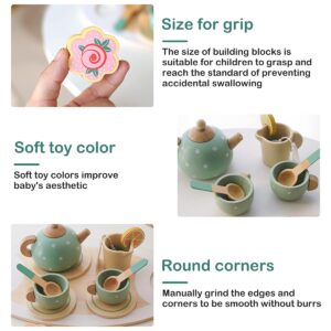 Toy Tea Set, Wooden Pretend Play Tea Party Set, Tea Time Toy Set, Role Play Toy Kitchen Accessories, Dessert Food Playset Interactive Simulation Teacup Toy for Toddlers Kids