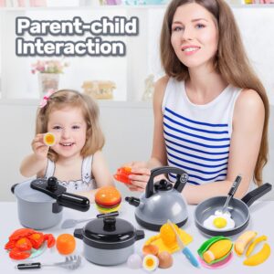 Cute Stone Kids Kitchen Pretend Play Toys,Play Cooking Set, Cookware Pots and Pans Playset, Peeling and Cutting Play Food Toys, Cooking Utensils Accessories, Learning Gift for Toddlers Baby Girls Boys