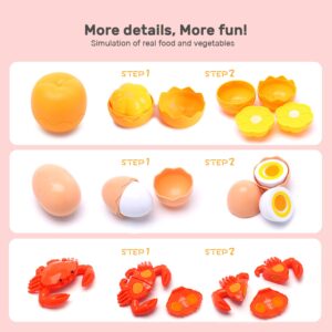 Cute Stone Kids Kitchen Pretend Play Toys,Play Cooking Set, Cookware Pots and Pans Playset, Peeling and Cutting Play Food Toys, Cooking Utensils Accessories, Learning Gift for Toddlers Baby Girls Boys