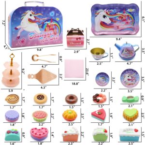 Dollox Kids Tea Party Playsets for Little Girls, Pretend Tin Teapot Set Princess Tea Time Toys Playset with Teapot, Cups, Plates and Carrying Case Birthday Gifts Ideas for Age 3 4 5 6 Years Old Girls