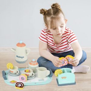 Wooden Tea Set toy Play Kitchen Accessories for Kids Pretend Play Food for Toddlers Tea Party Set for 3, 4, 5 Year Old Girls and Boys (Tea Set)