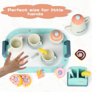 Wooden Tea Set toy Play Kitchen Accessories for Kids Pretend Play Food for Toddlers Tea Party Set for 3, 4, 5 Year Old Girls and Boys (Tea Set)