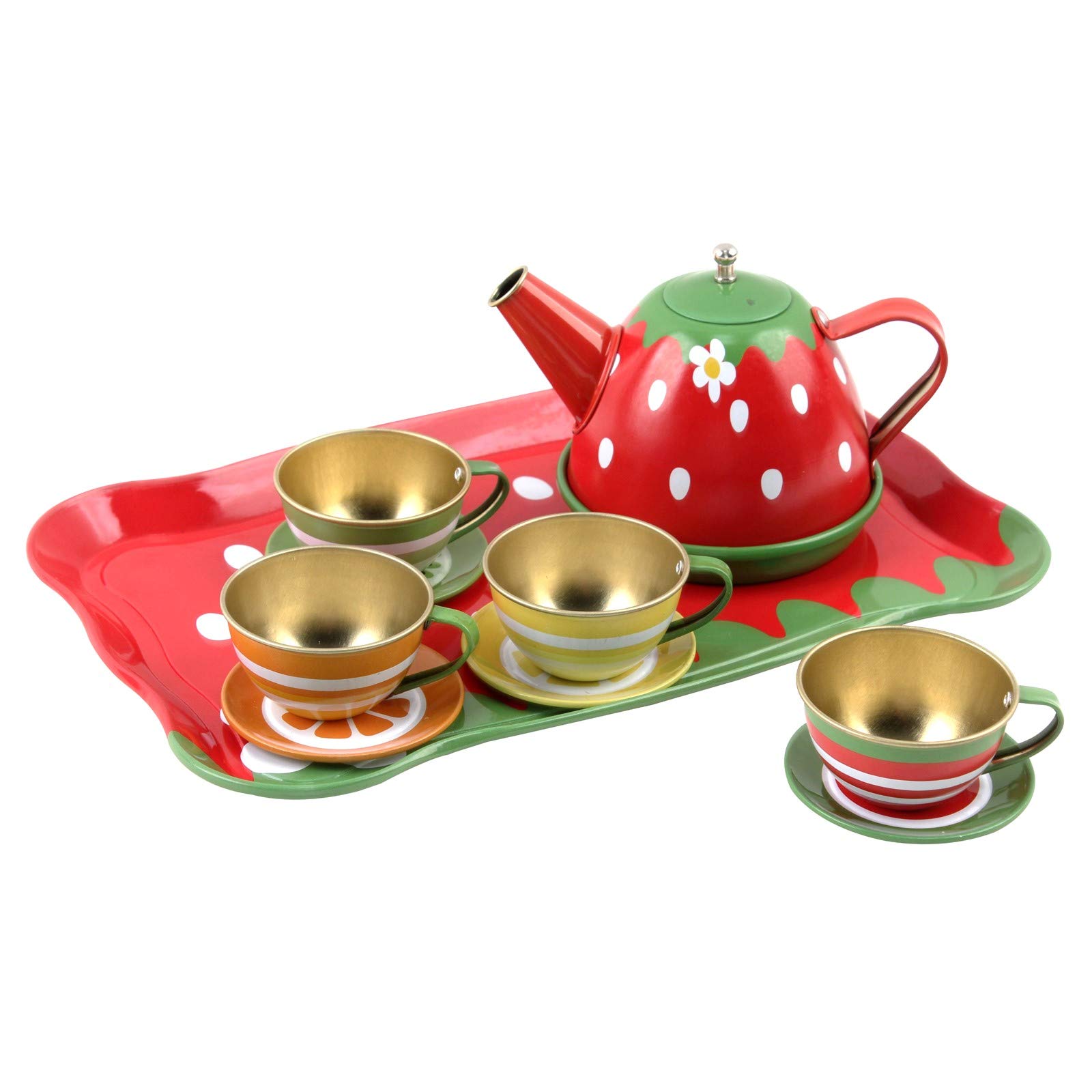 Vokodo Kids Fruit Themed Pretend Play Tea Set 14 Piece Durably Built from Food-Safe Material BPA-Free Kitchen Playset Perfect Early Learning Preschool Toy Great Gift for Children Girls Boys Toddlers