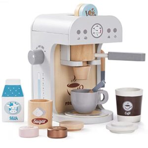 Frogprin Kids Coffee Maker Playset-Wooden Kitchen Toys, Toddler Play Kitchen Accessories, Pretend Play Food Sets for Kids Kitchen, Encourages Imaginative Play for Girls and Boys