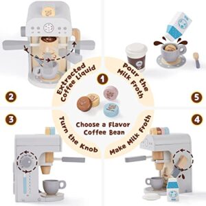 Frogprin Kids Coffee Maker Playset-Wooden Kitchen Toys, Toddler Play Kitchen Accessories, Pretend Play Food Sets for Kids Kitchen, Encourages Imaginative Play for Girls and Boys