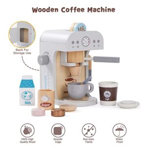 Frogprin Kids Coffee Maker Playset-Wooden Kitchen Toys, Toddler Play Kitchen Accessories, Pretend Play Food Sets for Kids Kitchen, Encourages Imaginative Play for Girls and Boys