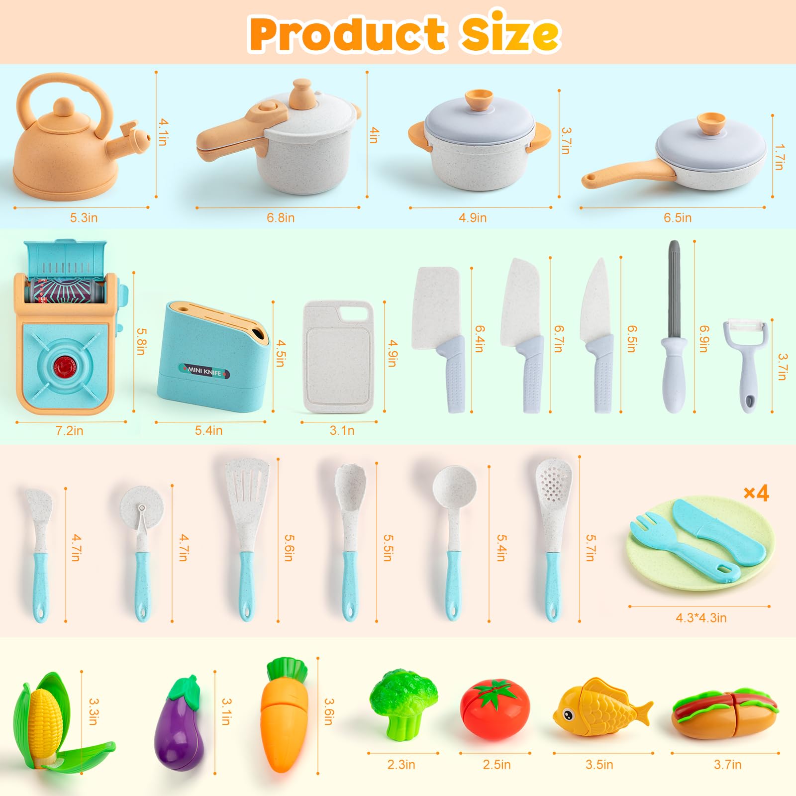 EFOSHM Pretend Play Kitchen Accessories Set, 44PCS Kids Kitchen Playset Cookware Toys with Play Pots and Pans, Gas Stove with Sound & Light,Cooking Utensils Play Food Kitchen Toys Gift for Girls Boys