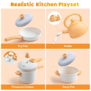 EFOSHM Pretend Play Kitchen Accessories Set, 44PCS Kids Kitchen Playset Cookware Toys with Play Pots and Pans, Gas Stove with Sound & Light,Cooking Utensils Play Food Kitchen Toys Gift for Girls Boys