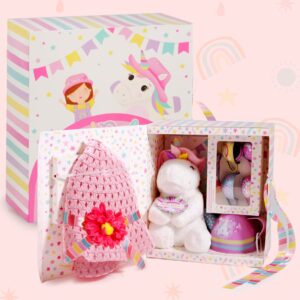 Tickle & Main Rainbow Unicorn Tea Party Gift Set, Tea Set for Little Girls with Unicorn Plushie