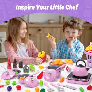 Veitch Fairytales Kids Kitchen Playset, Kids Play Food Cooking Games Pots and Pans Toy Kitchen Accessories Set, 3+ Year Old Girl Boy Gift Ideas