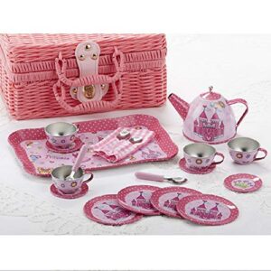 delton tin 19 pcs tea set in basket, castle