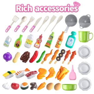 TEMI Kitchen Playset for Kids, Play Kitchen for Toddlers, 46 PCS Kitchen Toy Accessories Set, Real Sounds and Light, Indoor/Outdoor Playset for Kids, Girls & Boys