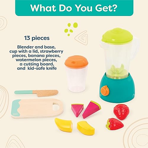 B. toys-Mini Chef - Fruity Smoothie Playset- Pretend Play Smoothie Play Set – Toy Blender & Play Kitchen Accessories – Play Food, Cup, Cutting Board, Knife – Role-Play Toys for Kids – 3 Years +