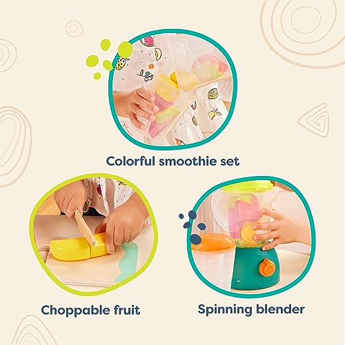 B. toys-Mini Chef - Fruity Smoothie Playset- Pretend Play Smoothie Play Set – Toy Blender & Play Kitchen Accessories – Play Food, Cup, Cutting Board, Knife – Role-Play Toys for Kids – 3 Years +