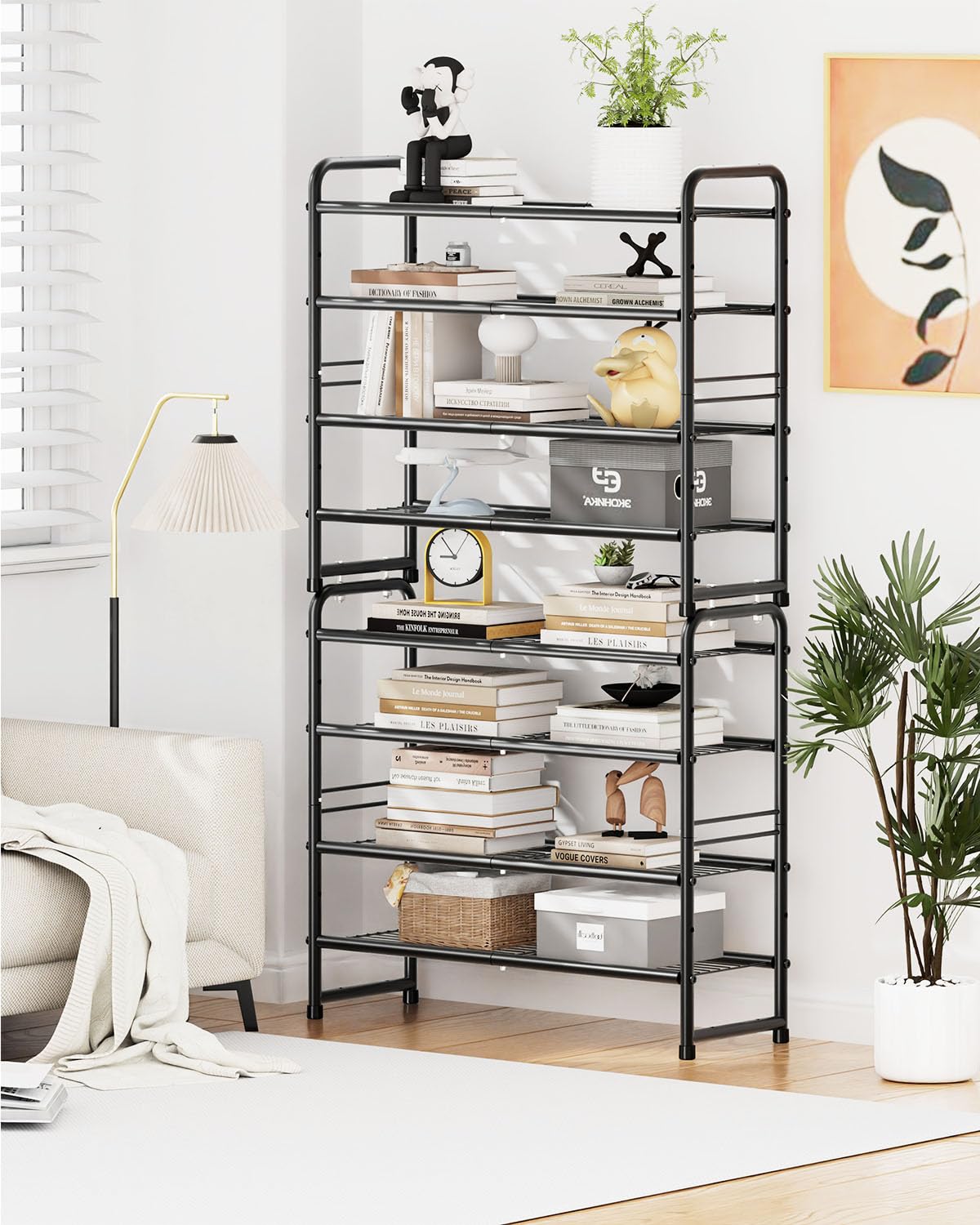 SUFAUY Shoes Rack Shelf for Closet Metal Stackable Shoe Organizer, Expandable & Adjustable Storage Shelves, Wire Grid, 4-Tier, Black