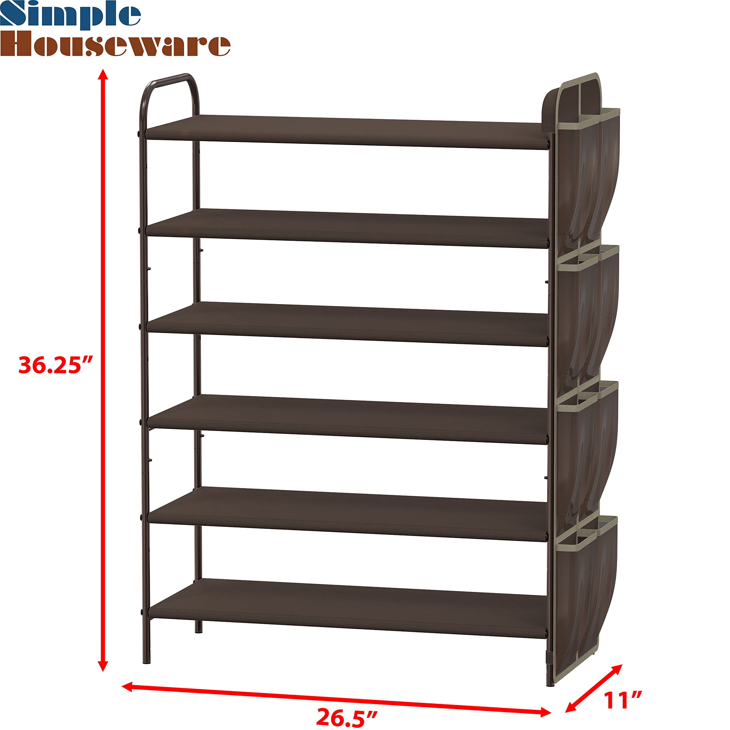 Simple Houseware 6-Tier Shoe Rack Storage Organizer w/Side Hanging Bag, Bronze