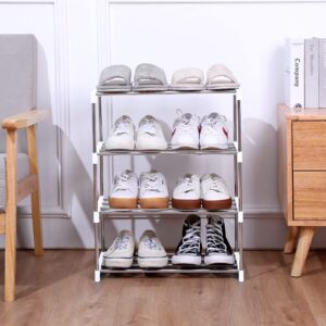 Jucaifu Stackable Small Shoe Rack, Entryway, Hallway and Closet Space Saving Storage and Organization (3-Tier, White)