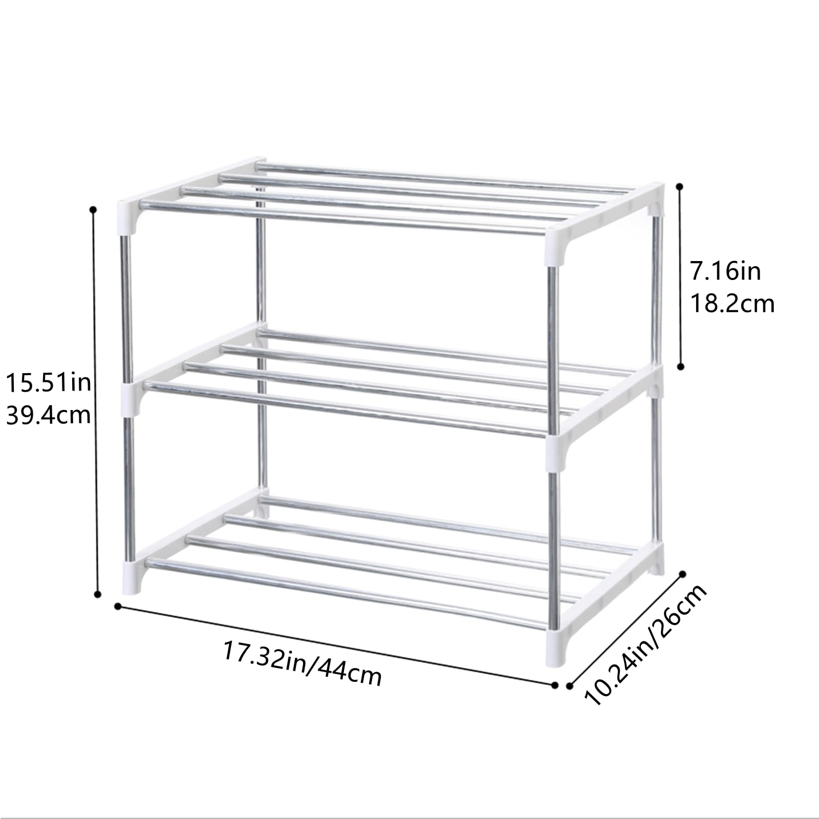 Jucaifu Stackable Small Shoe Rack, Entryway, Hallway and Closet Space Saving Storage and Organization (3-Tier, White)