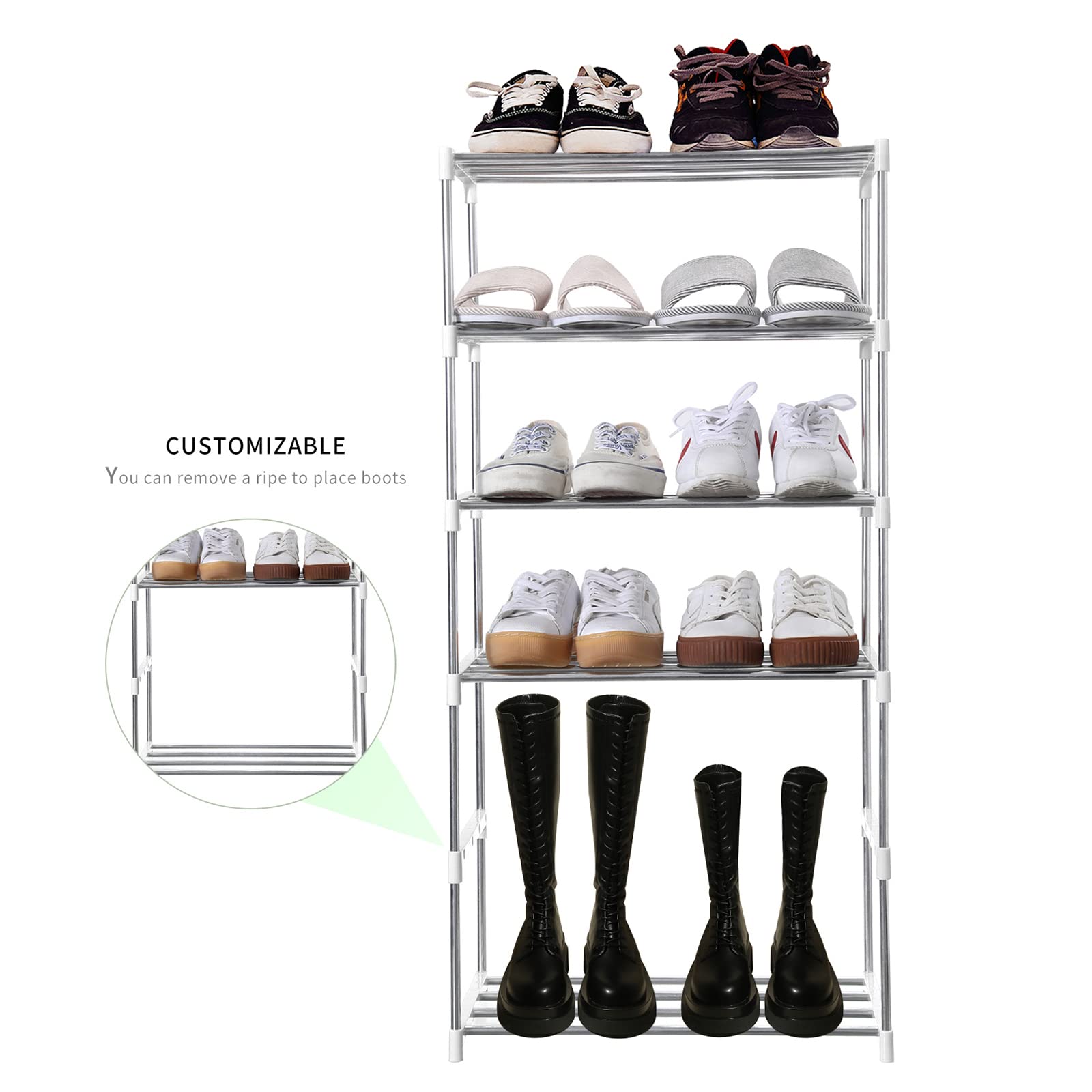 Jucaifu Stackable Small Shoe Rack, Entryway, Hallway and Closet Space Saving Storage and Organization (3-Tier, White)