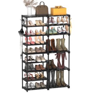 timebal 9 tier shoe rack storage organizer for entryway and closet, 32-40 pairs shoes shelf organizer, large shoe shelf for boot & shoe storage, stackable shoe rack for garage (9 tiers 2 rows, black)