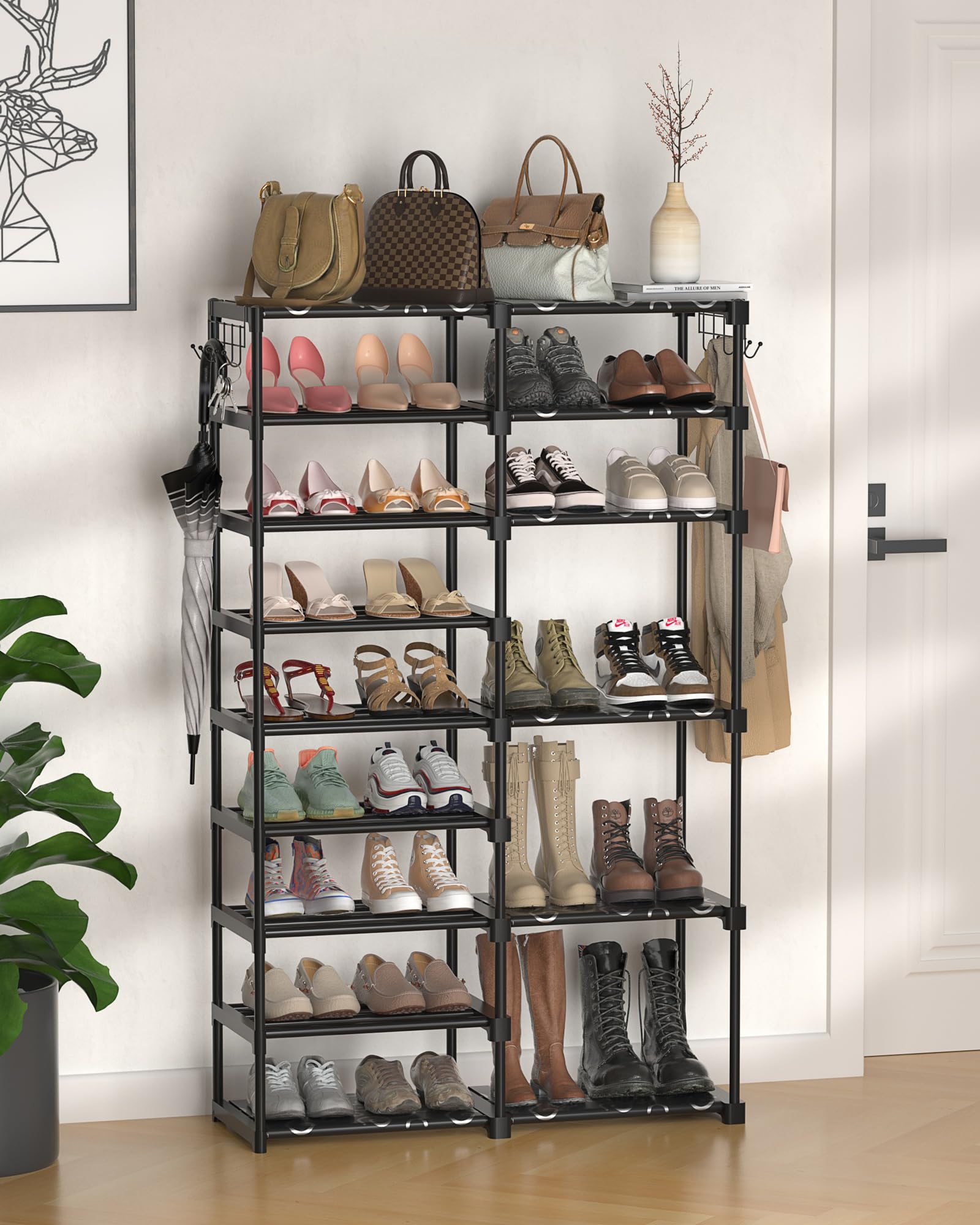 TIMEBAL 9 Tier Shoe Rack Storage Organizer for Entryway and Closet, 32-40 Pairs Shoes Shelf Organizer, Large Shoe Shelf for Boot & Shoe Storage, Stackable Shoe Rack for Garage (9 Tiers 2 Rows, Black)