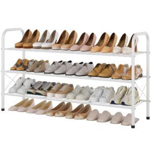 hoctieon 3 tier durable mesh style shoe rack, entryway shoe shelf, shoe rack freestanding, shoe storage organizer, shoe rack for closet, white