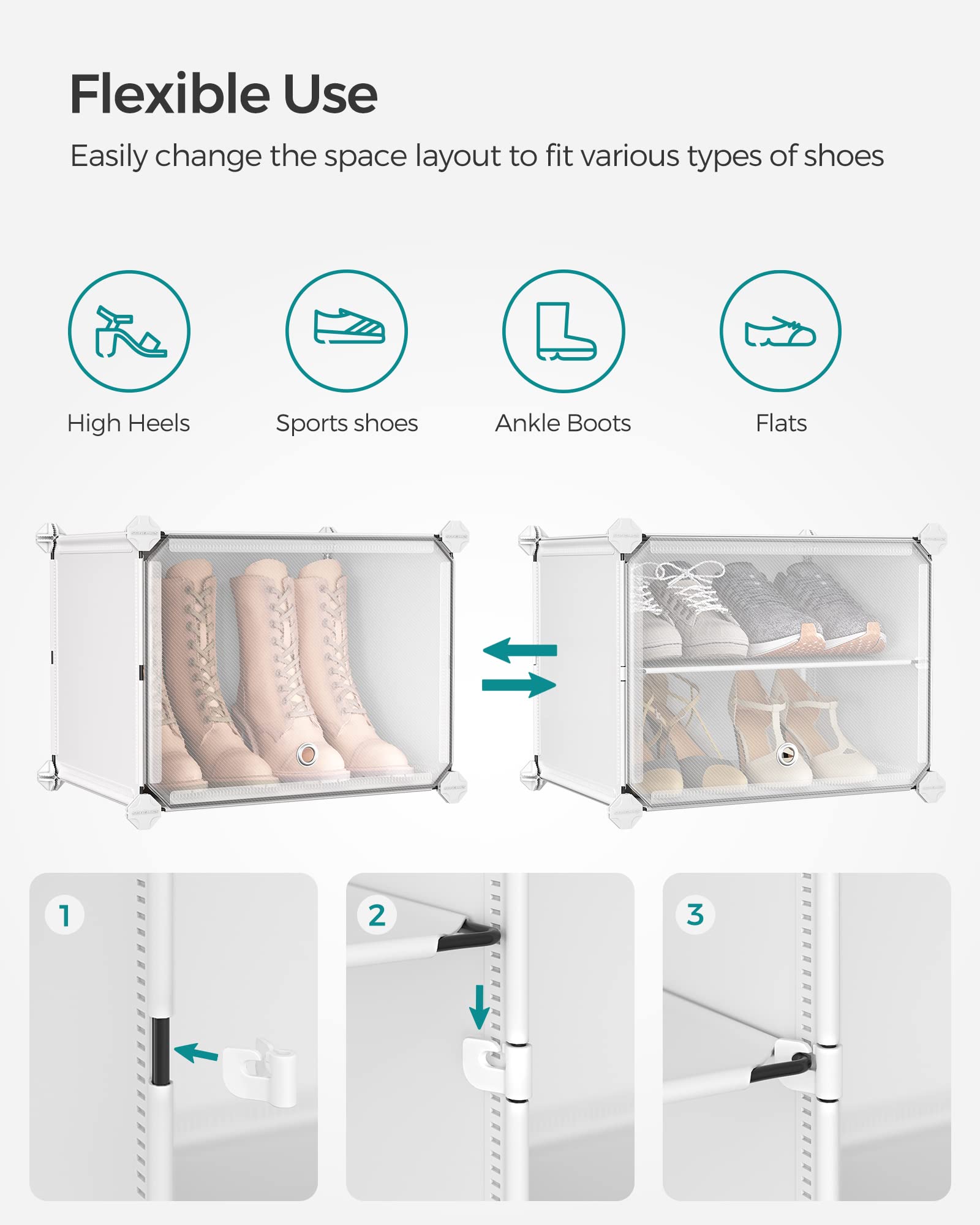 SONGMICS Shoe Rack, 10 Cubes Shoe Organizer with Doors, 40 Pair Plastic Shoe Storage Cabinet, for Bedroom, Entryway, Steel Frame, Plastic Panel, White ULPC035W01