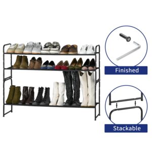 SUFAUY Shoe Rack Storage for Bedroom Closet, Stackable 2 Tier Fabric Shoe Organizer Shelf, 42.5 Inches Long, Black