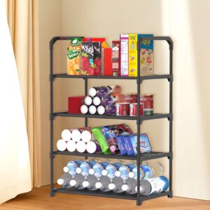 scopbinsa 4-Tier Small Shoe Rack, Stackable Nonwoven Shoe Storage Organizer Metal Shoe Shelf with Handle for Entryway, Hallway, cabinet and Closet (4 black-with Handle)