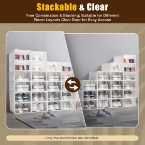 LUGBING 24 Pack Shoe Storage Boxs, Foldable Clear Plastic Shoe Organizer for Closet, Space Saving Stackable Shoe Rack for Entryway, Drop Front, Under Bed