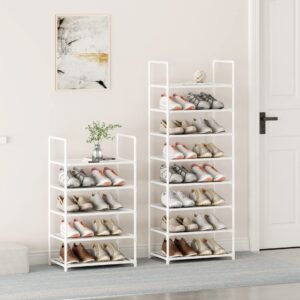 Vockot 5 Tier Stackable Small Shoe Rack，Narrow Sturdy Shoe Shelf Organizer, Non-Woven Fabric Metal Free Standing Shoe Racks for Entryway, Doorway and Closet（White）