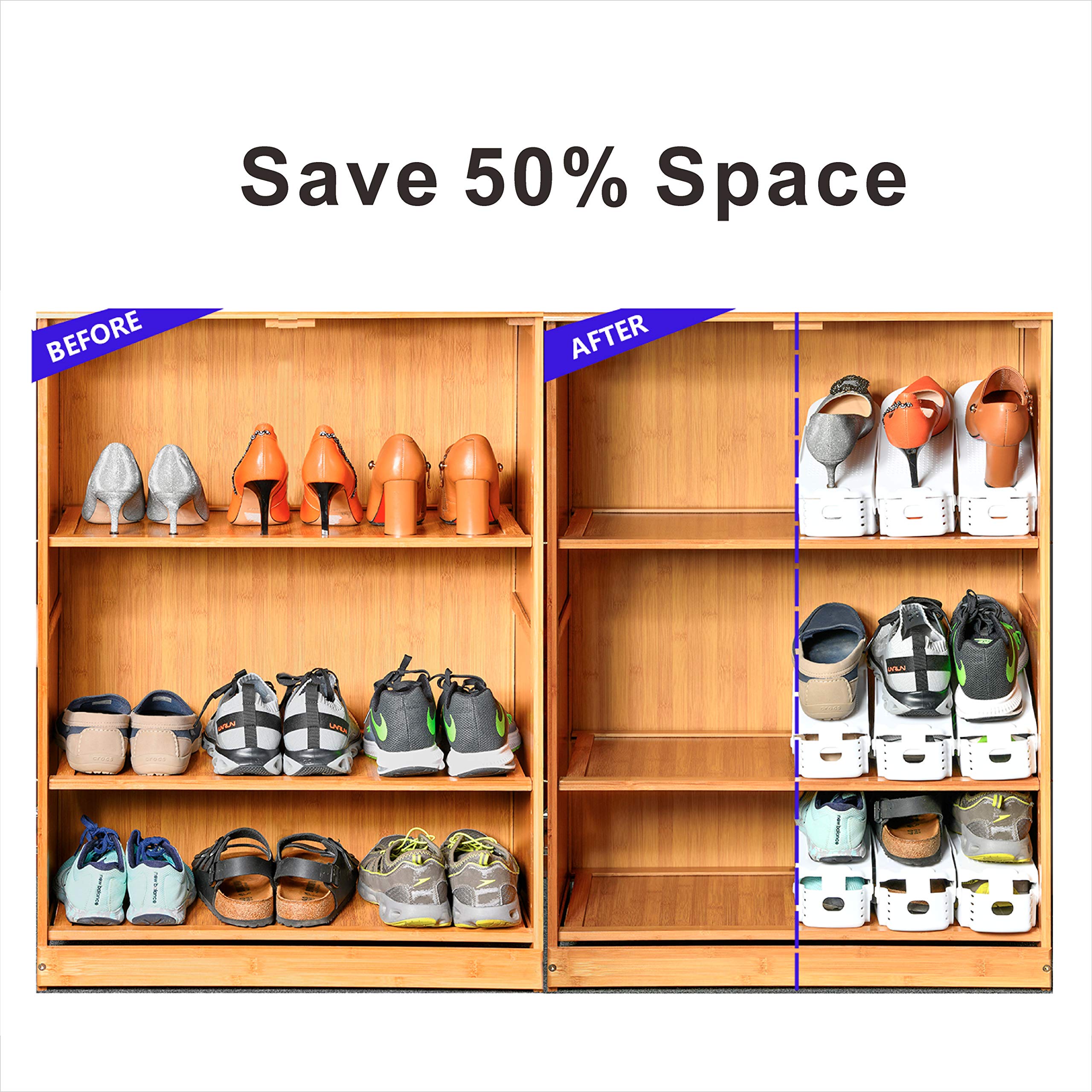 Yashong Shoe Slots Organizer, 20PCS Adjustable Double Layer Stack Shoe Rack, 50% Space-Saving Storage Rack Holder, Black