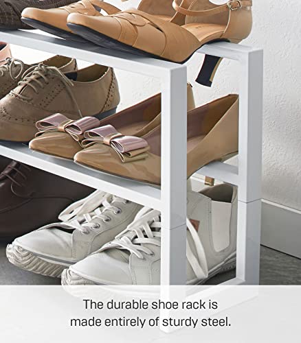 Yamazaki Home Expanding Shoe Rack, Metal, Adjustable Steel One Size White