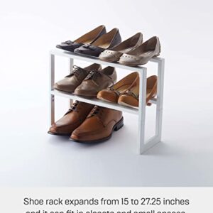 Yamazaki Home Expanding Shoe Rack, Metal, Adjustable Steel One Size White