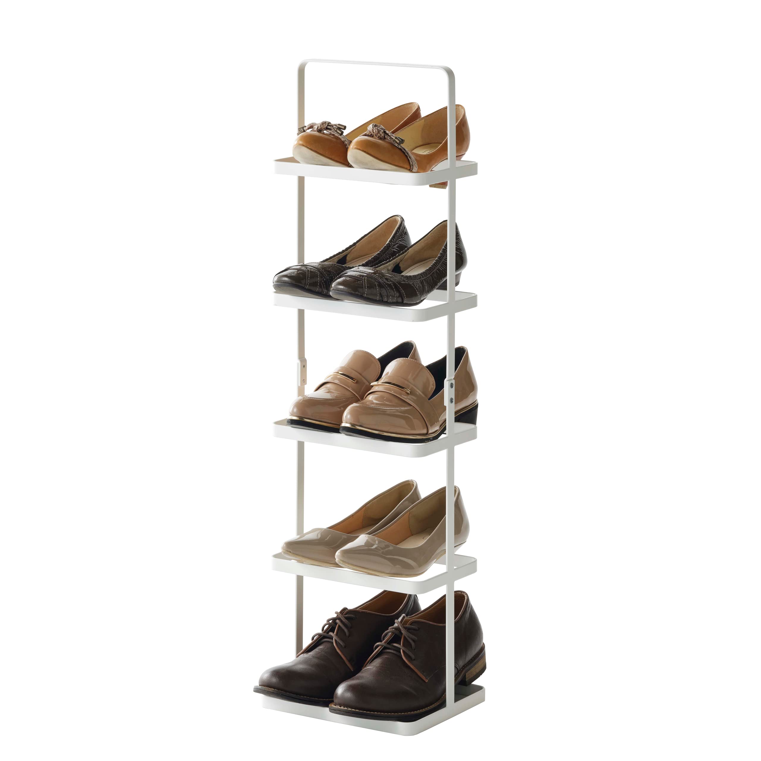 Yamazaki Home Compact Modern Metal Shoe Rack Stee Tall White