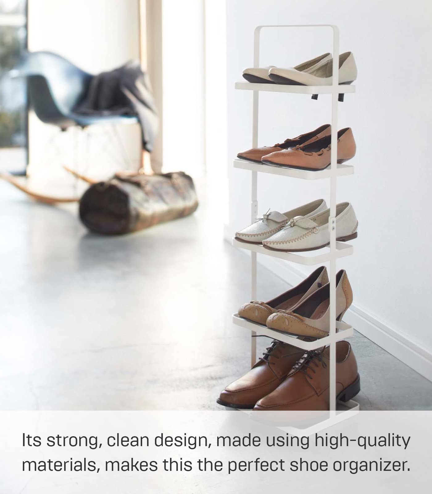 Yamazaki Home Compact Modern Metal Shoe Rack Stee Tall White