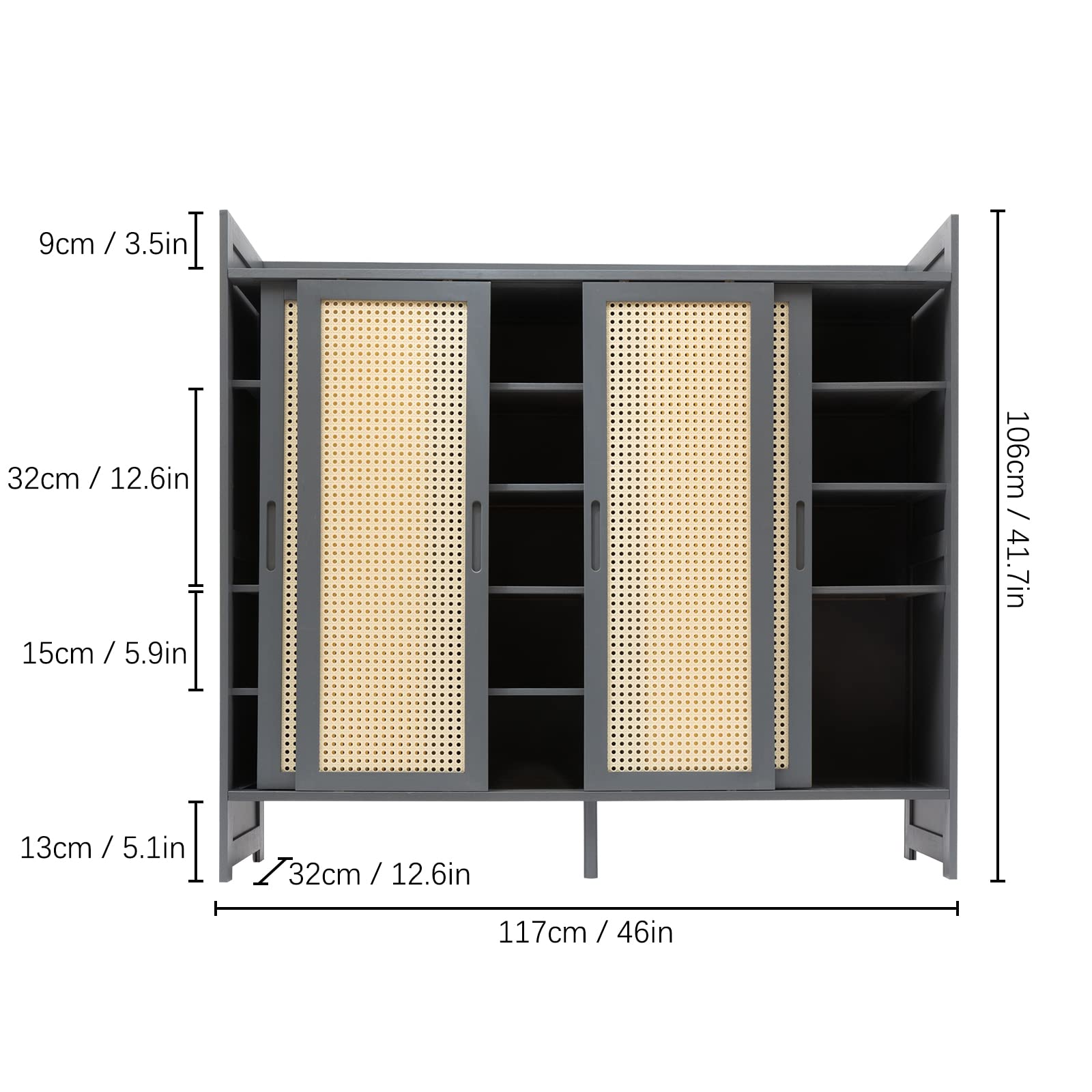 Vintoro 6 Tier Bamboo Freestanding Shoe Shelf Storage,Ventilated Two-Way Sliding Door Shoe Cabinet, Shoe Cabinet with Plastic Doors, Shoe Rack Organizer, for Home Entryway Bathroom Bedroom, Gray