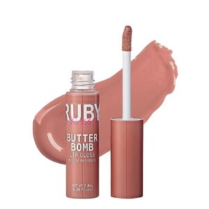 ruby kisses lip gloss butter bomb gloss non-sticky lip gloss vitamin e natural nude lip makeup -7.8ml (0.26 us fl.oz) (nude)