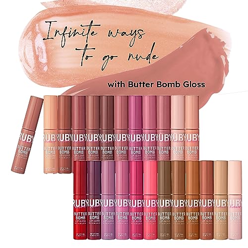 Ruby Kisses Lip Gloss Butter Bomb Gloss Non-Sticky Lip Gloss Vitamin E Natural Nude Lip Makeup -7.8mL (0.26 US fl.oz) (Nude)