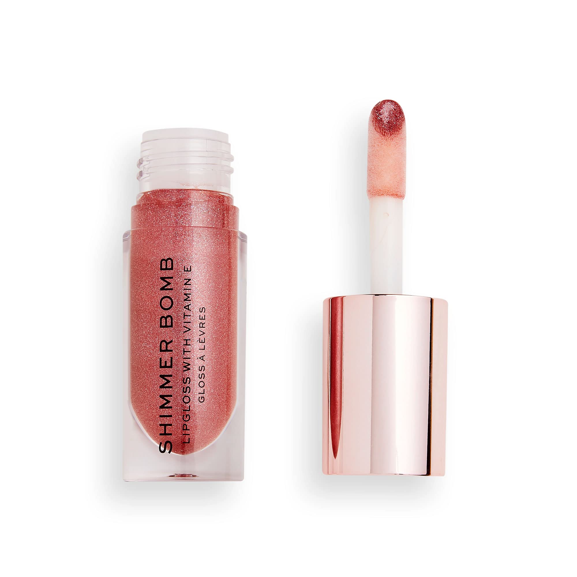 Revolution Shimmer Bomb Lip Gloss, Lip Tint Infused With Vitamin E, Shimmery Finish, Comes In 6 Colors, Distortion